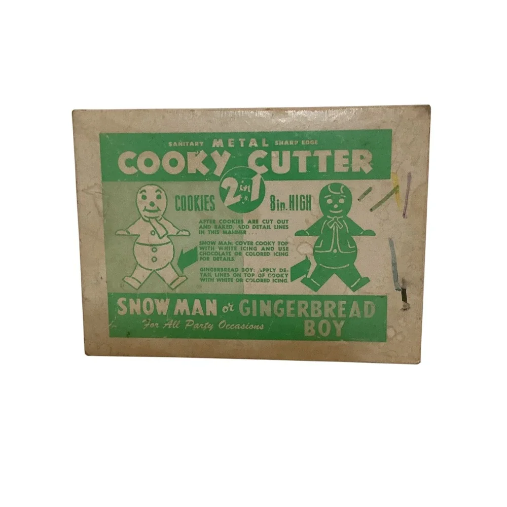 Vintage 8 Inch Metal Cookie Cutter 2-in-1 Snowman Gingerbread Boy Original Box